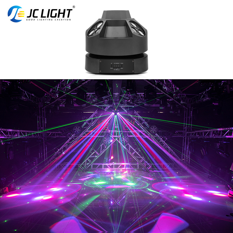 Four Heads Super Bee Eye Led Beam Strobe Laser Light Rotating Dj Disco Green Laser Strobe Light With Dmx512