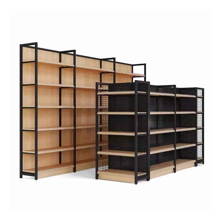 Customizable light duty supermarket shelves retail store wooden display racks gondola shelving