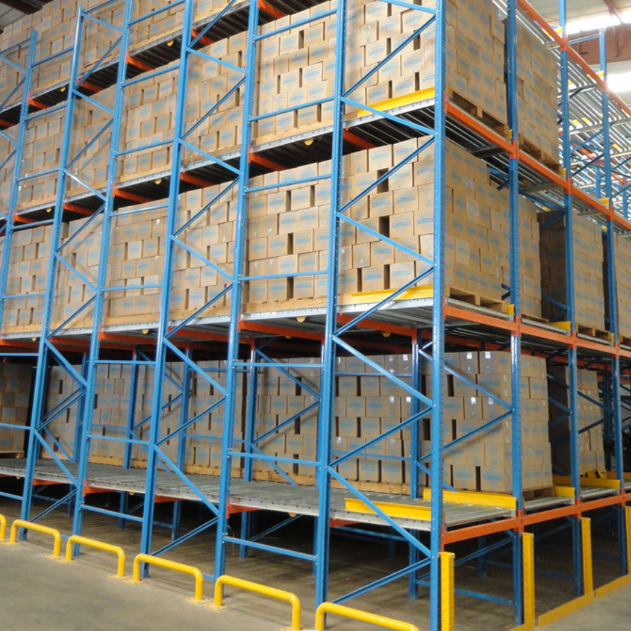 6 Deep stores pallets on carts Metal Shelf Gravity Roller Push Back Pallet Rack Pushback Rack