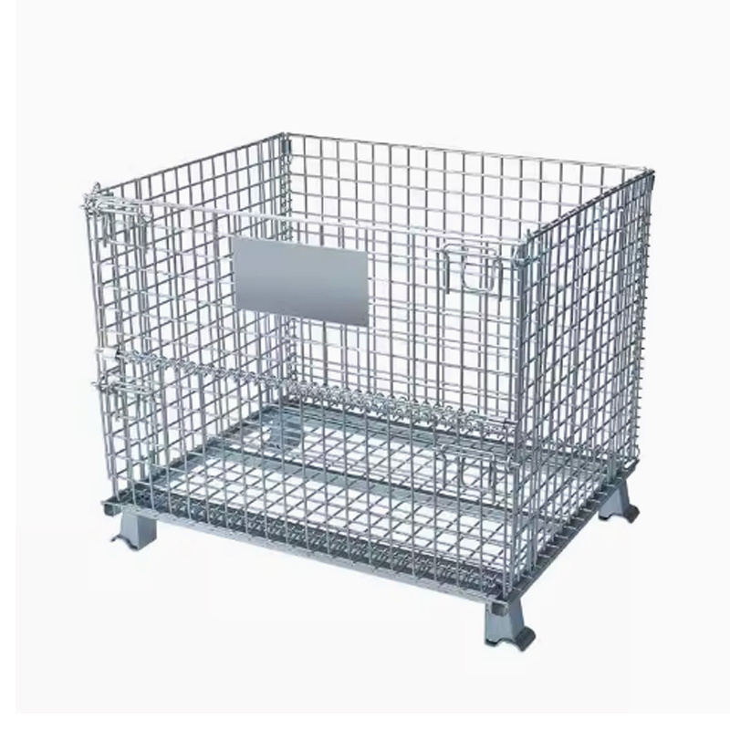 Steel folding cage metal crate for material handing storage Zinc Plated Folding Metal Mesh Storage cage