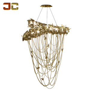 luxury stainless iron design lighting interior antique gold leaf pendant light for high ceiling drawing room