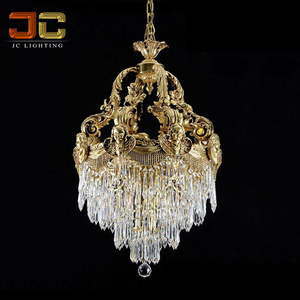 JC LIGHTING French court luxury brass lantern lamp antique ancient K9 crystal chandelier pendant light for foyer