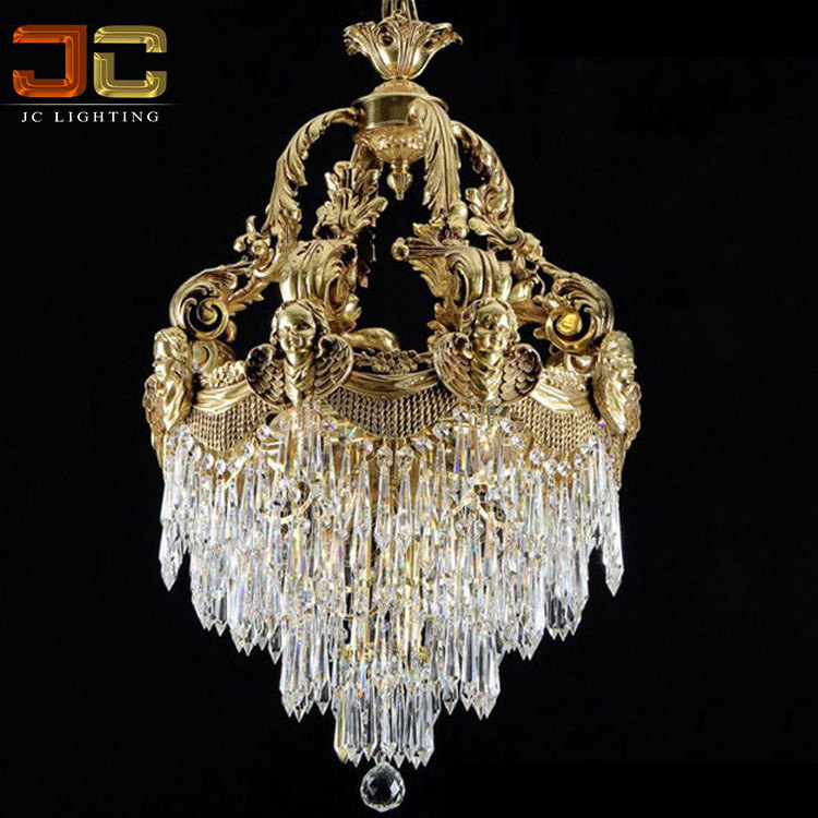 JC LIGHTING French court luxury brass lantern lamp antique ancient K9 crystal chandelier pendant light for foyer