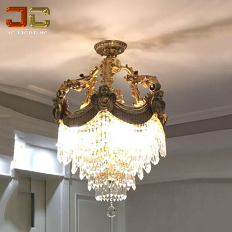 JC LIGHTING French court luxury brass lantern lamp antique ancient K9 crystal chandelier pendant light for foyer