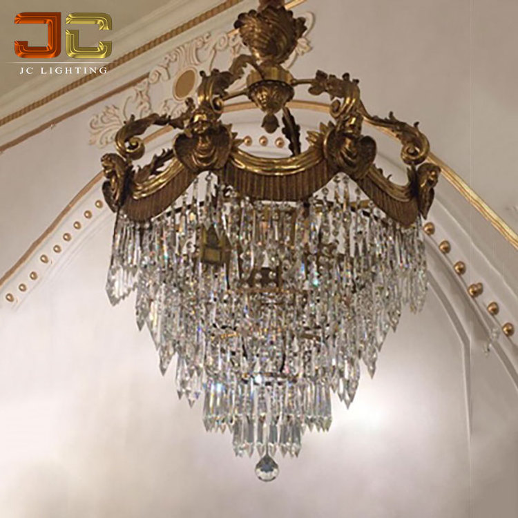 JC LIGHTING French court luxury brass lantern lamp antique ancient K9 crystal chandelier pendant light for foyer