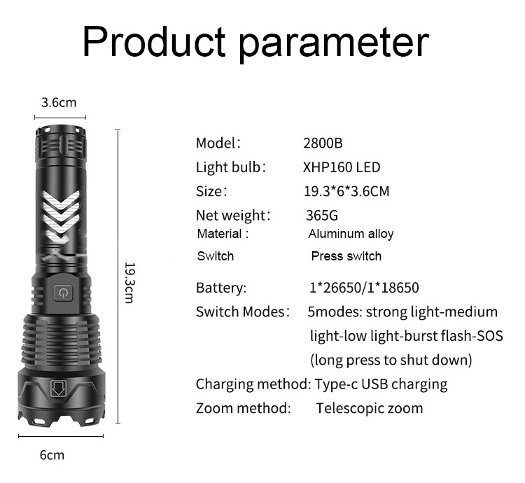 Waterproof backpack torch Advanced camping outdoor Torch  USB rechargeable Zoom Flash Lights