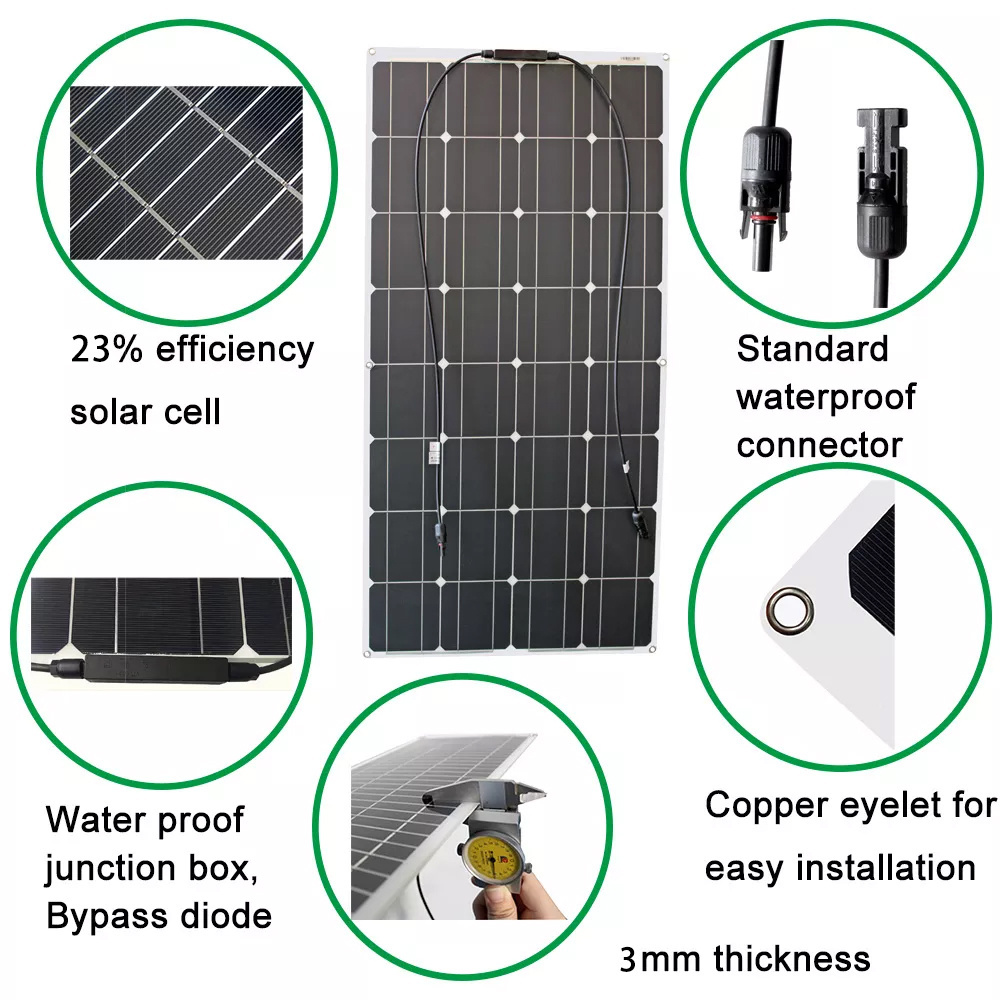 JCN flexible solar photovoltaic panels 100w 180 w 200 watt flexible solar panel for rv boating camping