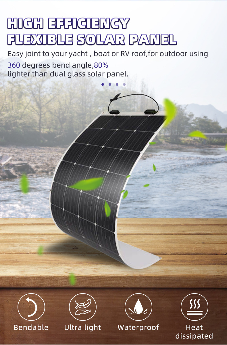 JCN Waterproof Portable Solar Panel Flexible ETFE Monocrystalline 18V 100w 200w Flexible Solar Panel For Boat