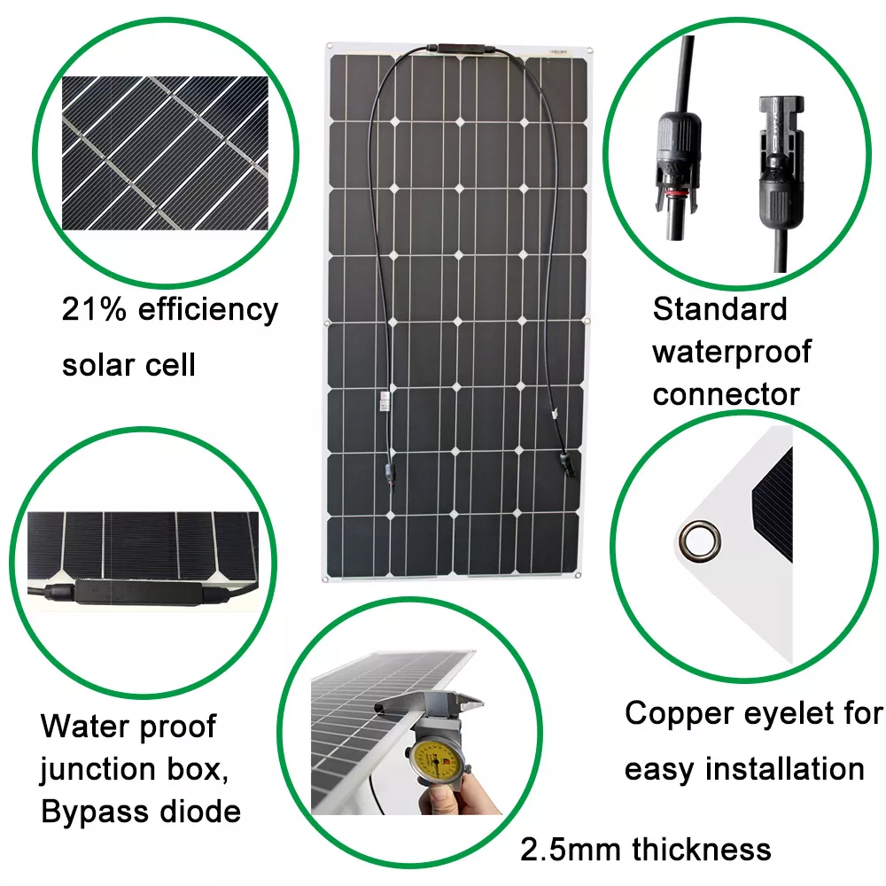 JCN Waterproof Portable Solar Panel Flexible ETFE Monocrystalline 18V 100w 200w Flexible Solar Panel For Boat