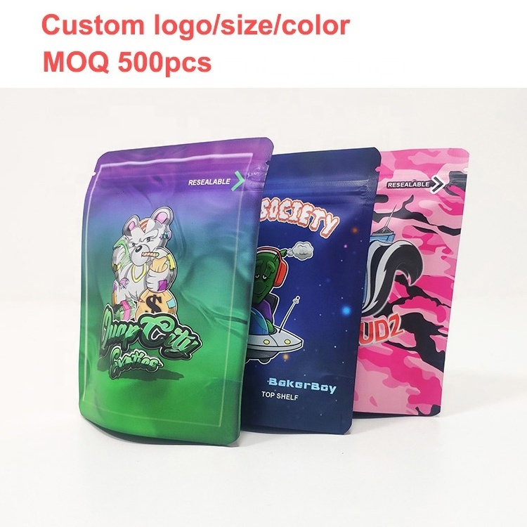 Custom Design Digital Print 3.5 Mylar Stand Up Pouch Resealable Zip Lock Smell Proof Packaging Bags