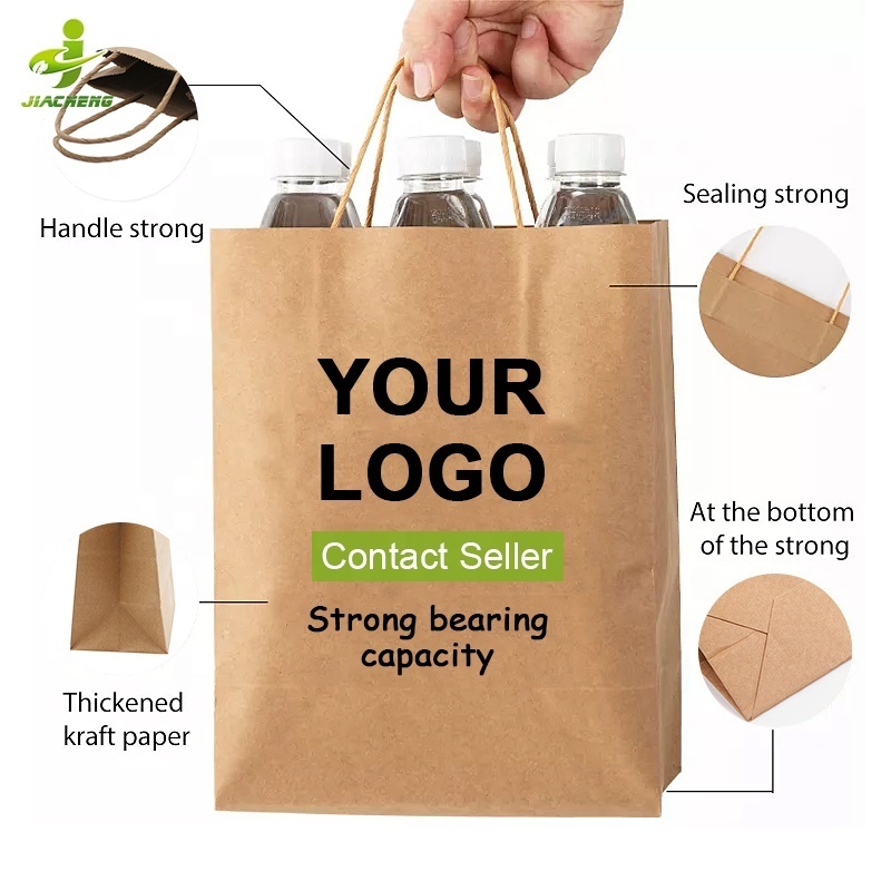 Eco-Friendly Recycled Black White Food Takeaway Packaging Craft Paper Bag Shop Gift Shopping Brown Kraft Paper Bag With Handle