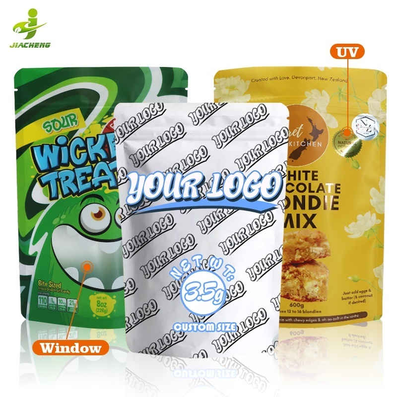 Custom print resealable plastic food seal packaging ziplock foil pouch 3.5g 7g 14g zipper smell proof candy mylar bag with logo