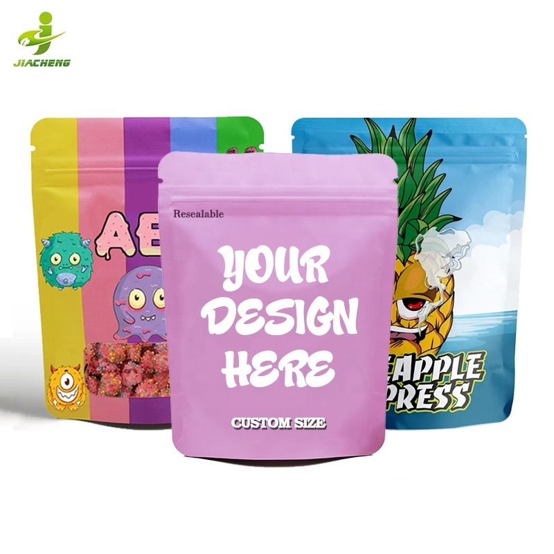 Custom print resealable plastic food seal packaging ziplock foil pouch 3.5g 7g 14g zipper smell proof candy mylar bag with logo