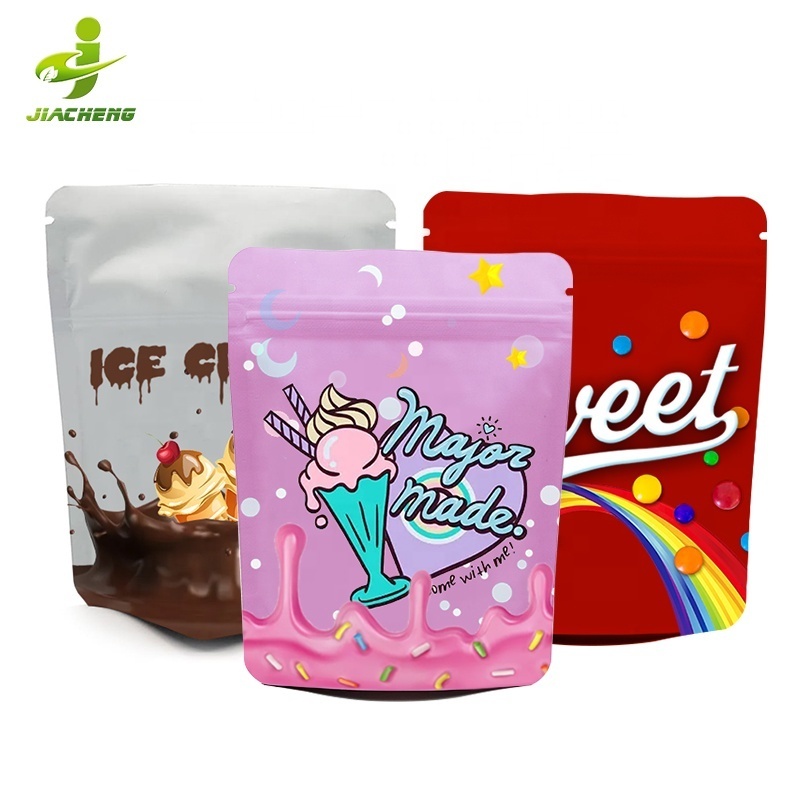 JIACHENG Customizable 1g 1/8oz 3.5 gram 4 x 6 1/4 oz 7 gram 1 oz 28 gram matte smell proof zip lock special mylar bags for candy