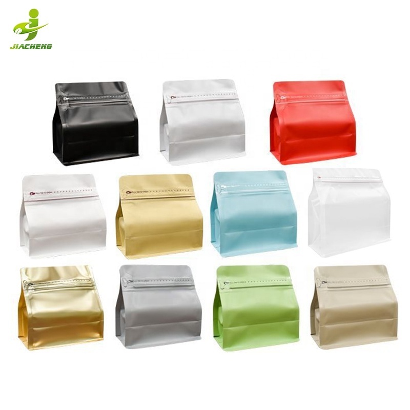 125g 250g 500g 1 kg Horizontal square flat bottom eight side seal coffee bag with one-way valve and zipper lock