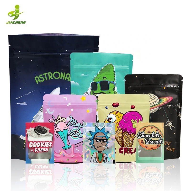 JIACHENG Customizable 1g 1/8oz 3.5 gram 4 x 6 1/4 oz 7 gram 1 oz 28 gram matte smell proof zip lock special mylar bags for candy