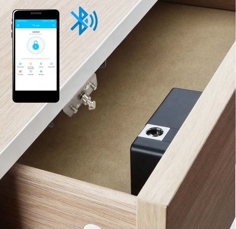 Smart BLE TTlock App Drawer Lock NFC Locker Lock on Wooden Cabinets