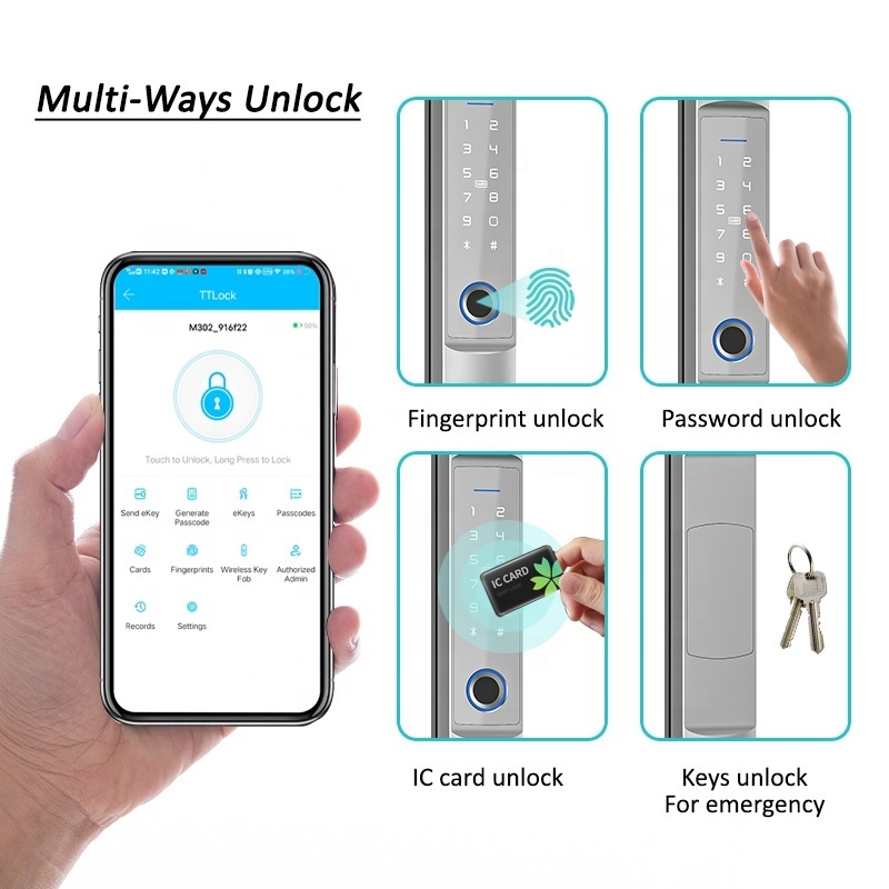 IP66 Waterproof outdoor lock BLE5.0 TTlock smart fingerprint smart glass door hook lock with screen