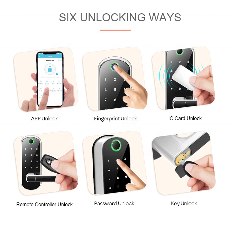 Smart WiFi Tuya/TTlock App keyless enter scanner biometric fingerprint rfid card door lock for apartment