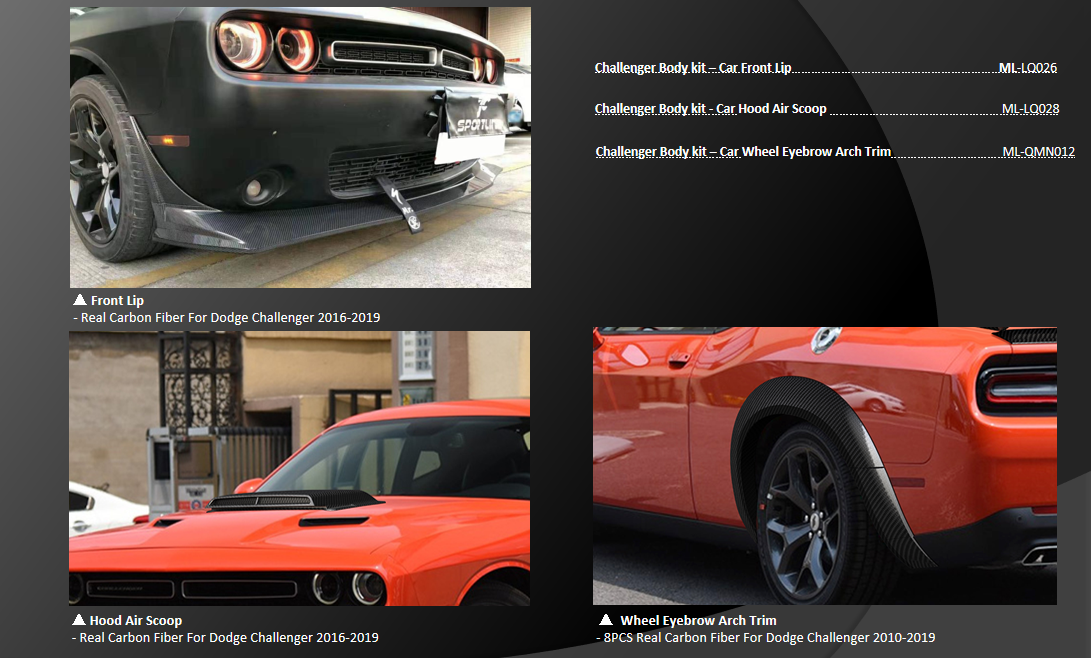 Professional Car Tuning Body Kits Carbon Fiber Auto Body Parts for Dodge Challenger