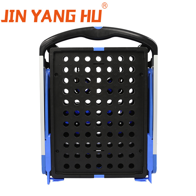 JIN YANG HU Double Decker Folding Cart Trolley Aluminum Cargo Transport Cart with Storage Crate for shopping