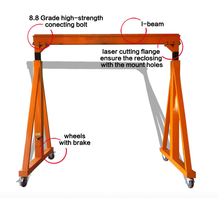 3 ton mini indoor Single Girder mobile gantry crane with electric hoist in warehouse material lifting