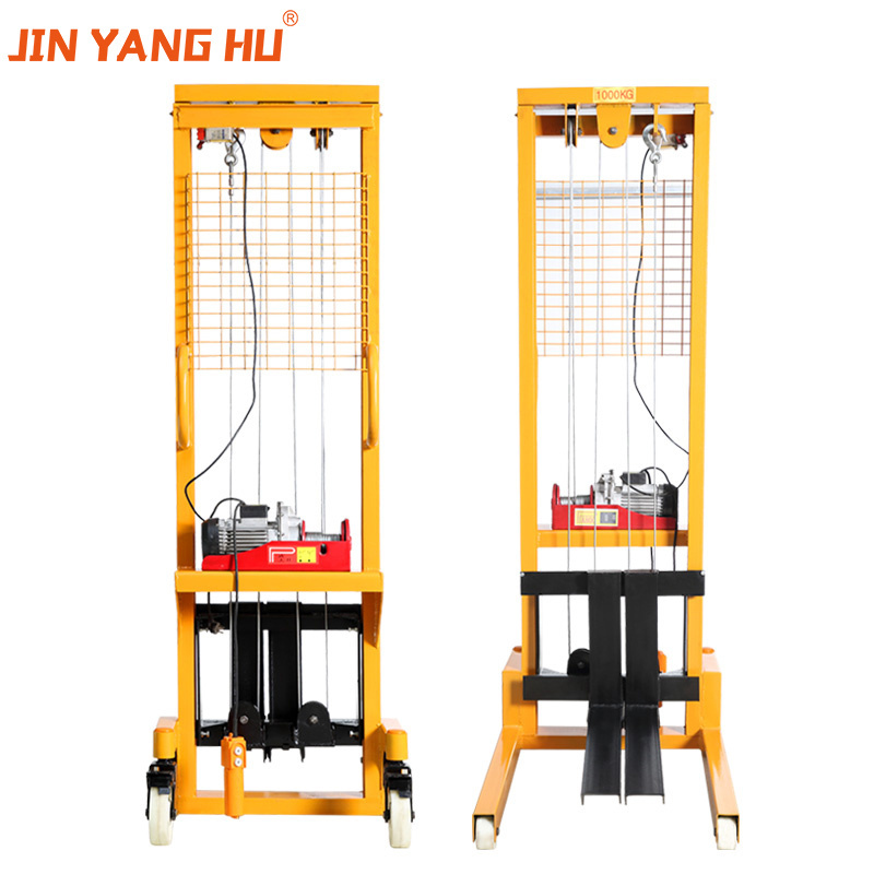 JIN YANG HU Portable Semi-electric Stacker 2 Ton Pallet Stacker by Electric Hoist Lift walk behind forklift