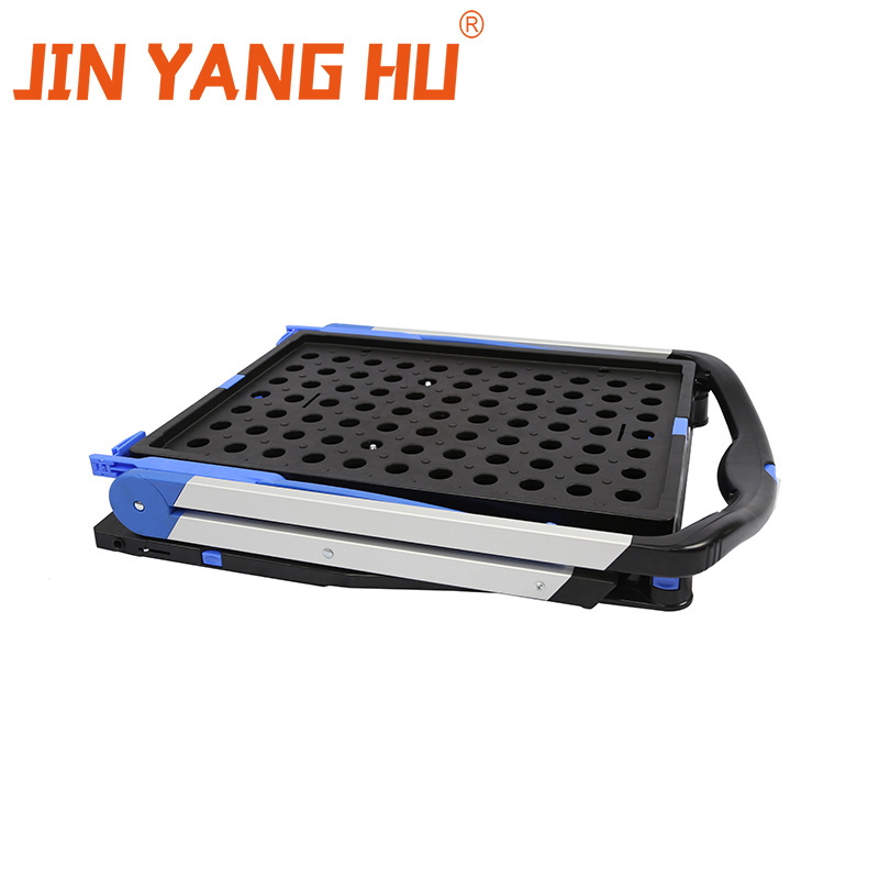 JIN YANG HU Double Decker Folding Cart Trolley Aluminum Cargo Transport Cart with Storage Crate for shopping