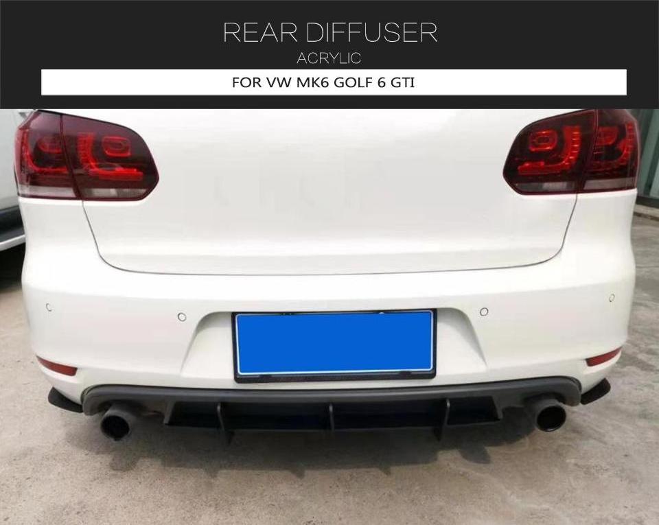 Matt Black Acrylic Rear Bumper Diffuser Chin Body kits For VW Golf 6 MK6 GTI 10-13