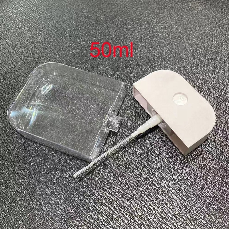 50ml empty plastic hand sanitizer credit card type refillable perfume mist spray bottle with silicone holder with keychain