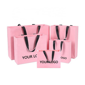 Custom Luxury Clothing Retail Bag Packing Pink Gift Bag bolsas de papel Shopping Packaging Paper Bags With Handles For Clothes