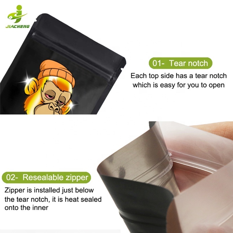 In Stock Resealable 3.5G Candy Cookie Foil Smell Proof Zipper Lock Stand Up Pouch Monkey Mylar Bags With One Side Clear Window