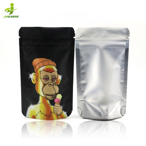 In Stock Resealable 3.5G Candy Cookie Foil Smell Proof Zipper Lock Stand Up Pouch Monkey Mylar Bags With One Side Clear Window