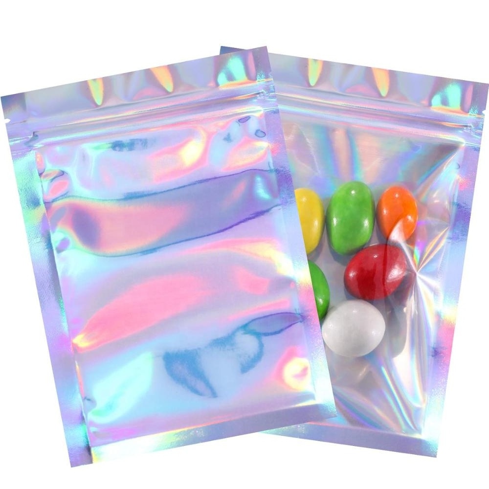 One Side Transparent holographic ziplock Packaging Small Zipper lock Mylar Hologram Bags