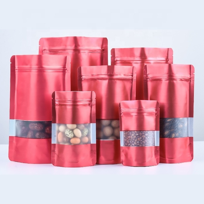 Food Grade Matte Finish Coffee Tea Snack Nut Aluminium Foil Stand Up Zip Lock Packing Pouch Bag With Clear Window