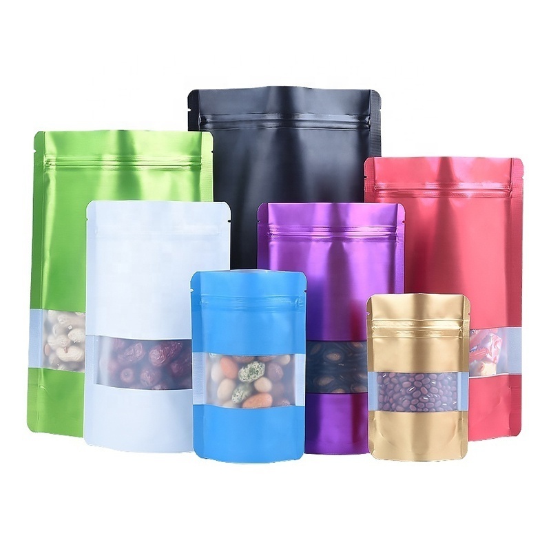 Food Grade Matte Finish Coffee Tea Snack Nut Aluminium Foil Stand Up Zip Lock Packing Pouch Bag With Clear Window