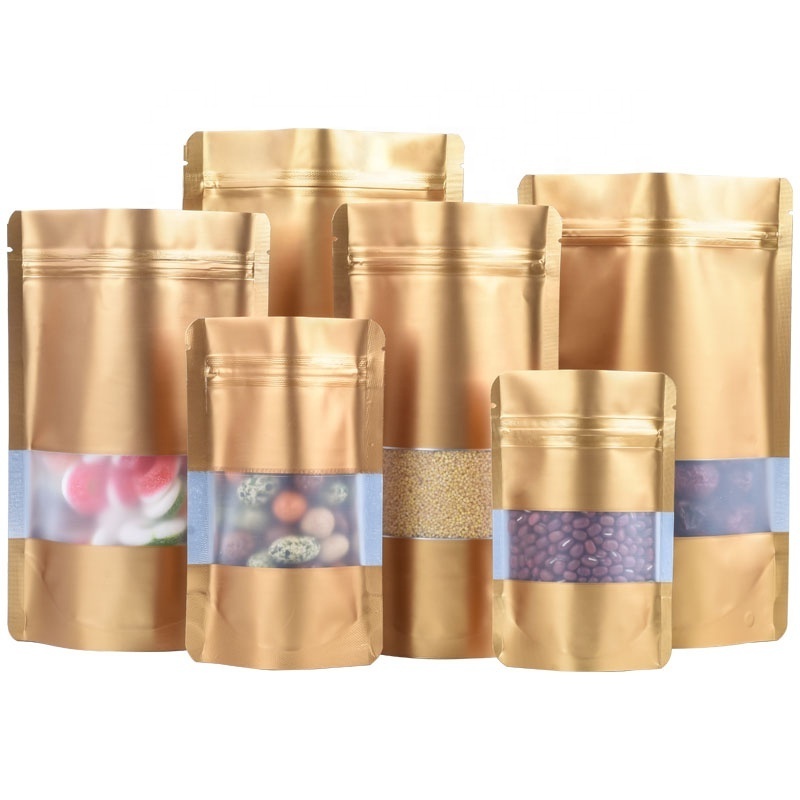 Food Grade Matte Finish Coffee Tea Snack Nut Aluminium Foil Stand Up Zip Lock Packing Pouch Bag With Clear Window