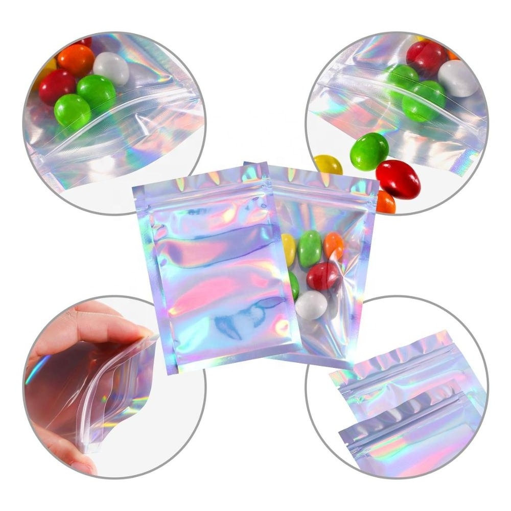 One Side Transparent holographic ziplock Packaging Small Zipper lock Mylar Hologram Bags