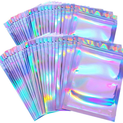 One Side Transparent holographic ziplock Packaging Small Zipper lock Mylar Hologram Bags