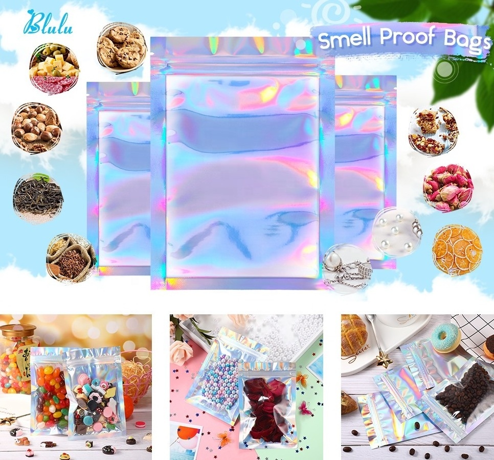 One Side Transparent holographic ziplock Packaging Small Zipper lock Mylar Hologram Bags