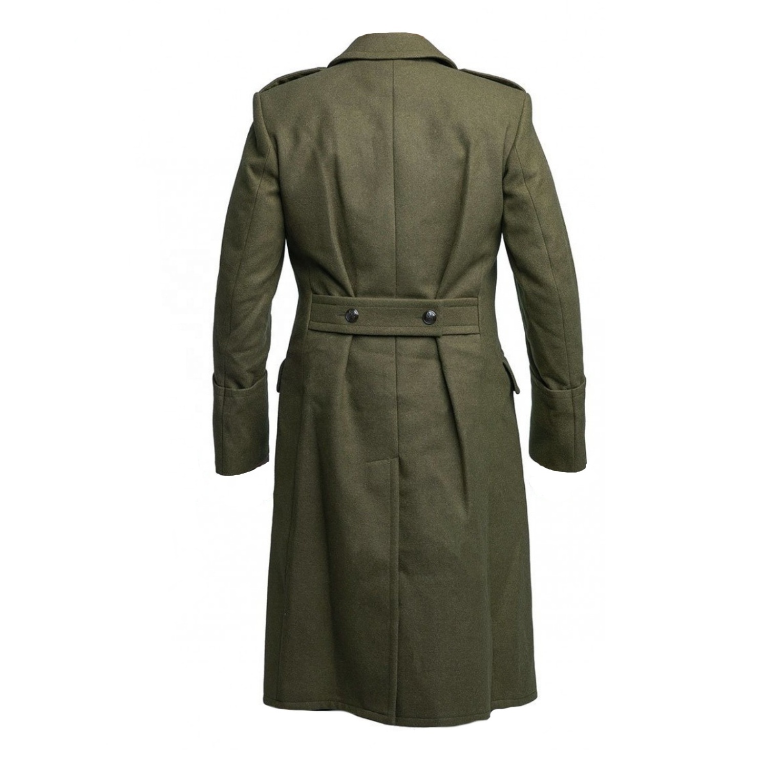 Men's Premium Wool Blend Full Length Trench Coat Winter Double Breasted Notch Lapel Pea Officer Army Green Greatcoat