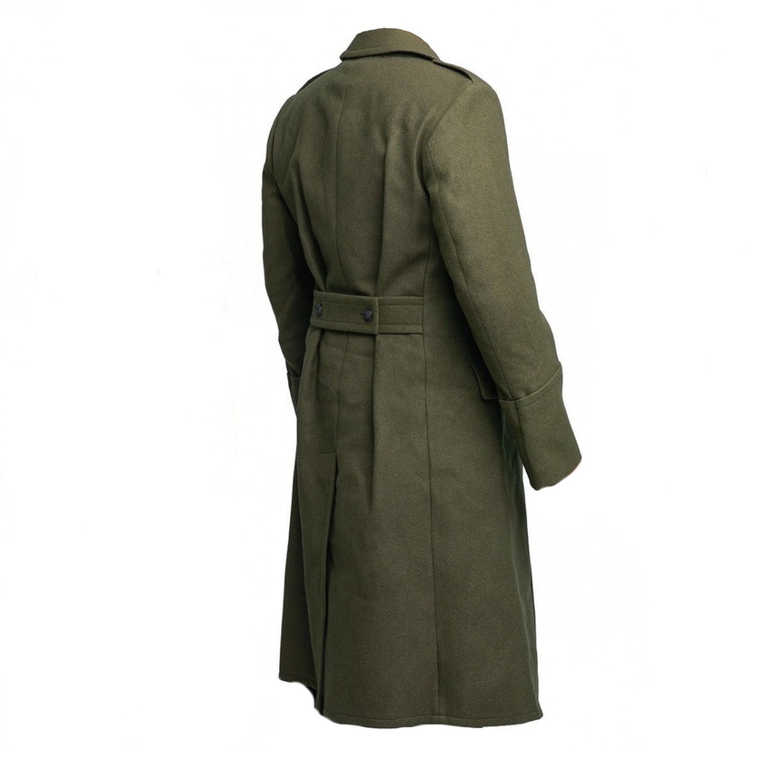 Men's Premium Wool Blend Full Length Trench Coat Winter Double Breasted Notch Lapel Pea Officer Army Green Greatcoat