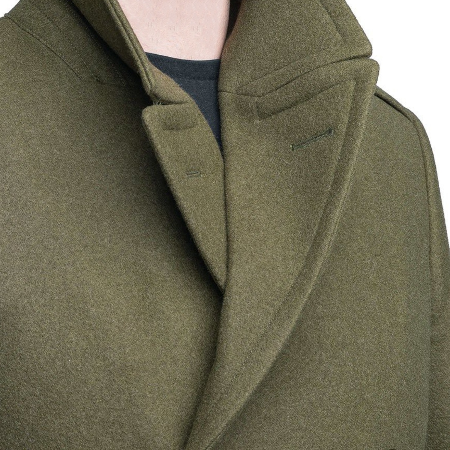 Men's Premium Wool Blend Full Length Trench Coat Winter Double Breasted Notch Lapel Pea Officer Army Green Greatcoat