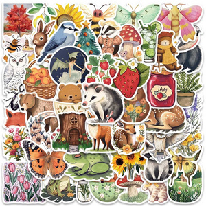 50pcs Retro Cartoon Animals Plants Magic Forest Stickers for Laptop Phone Guitar Luggage Waterproof Graffiti Kids Toys Decals