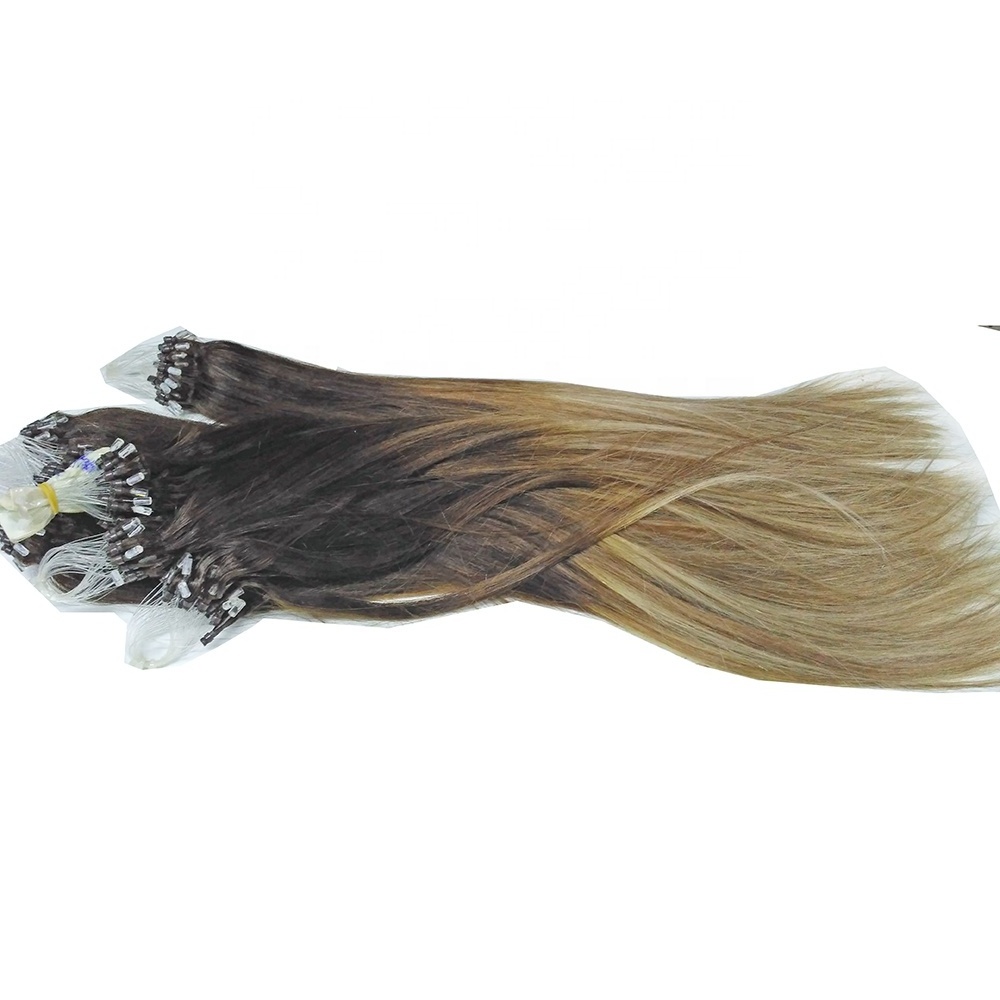 Balayage Ombre Black to Brown with Blonde Highlights Micro Ring Loop Hair Extensions with Silicone Beads Wholesaler