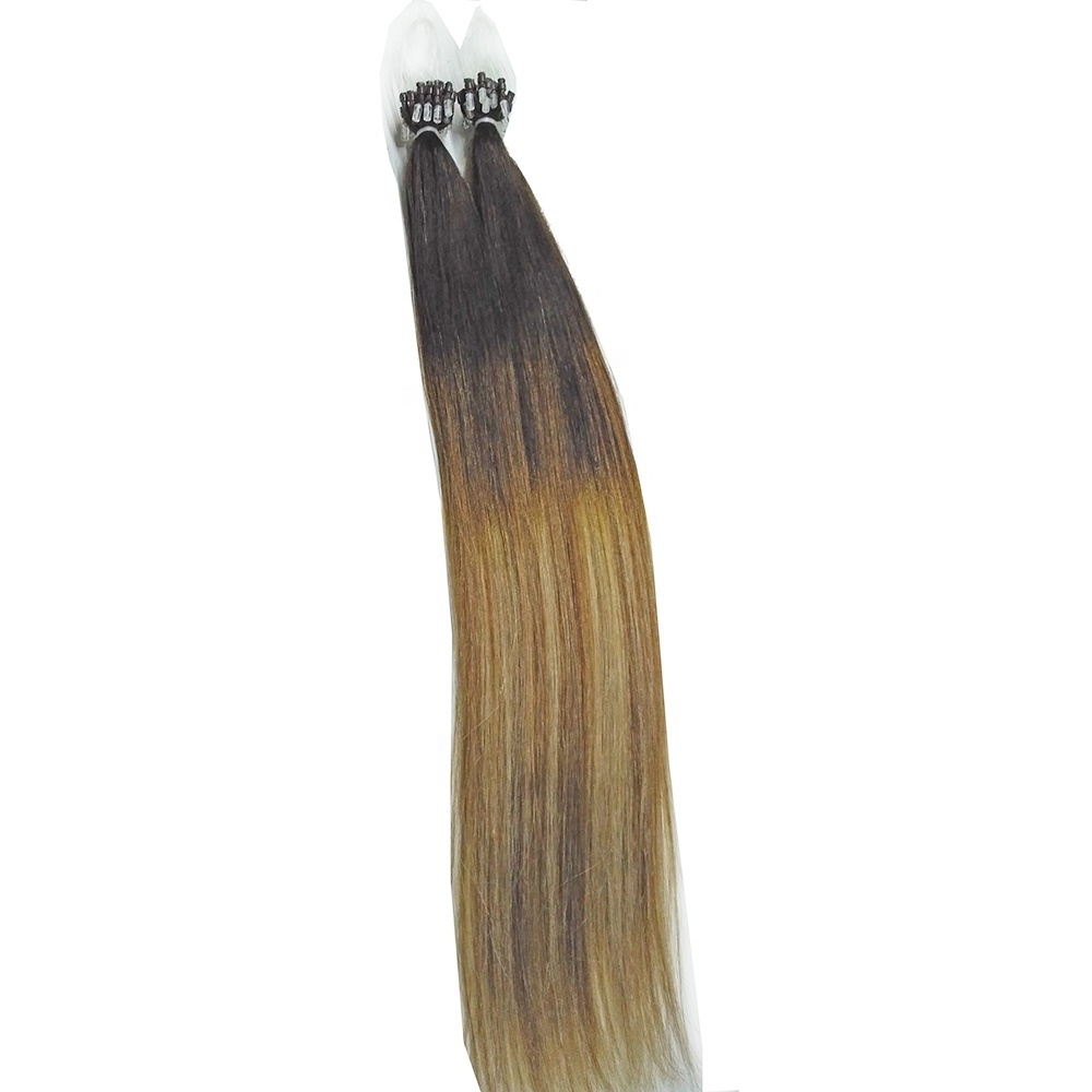 Balayage Ombre Black to Brown with Blonde Highlights Micro Ring Loop Hair Extensions with Silicone Beads Wholesaler