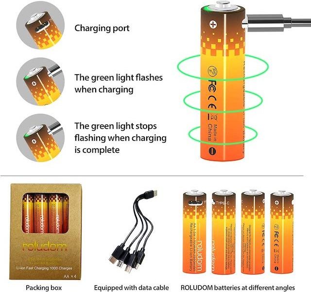 1.5v Lithium Battery Cell 2550mwh Long Lasting Usb Rechargeable Double A Li-ion Batteries