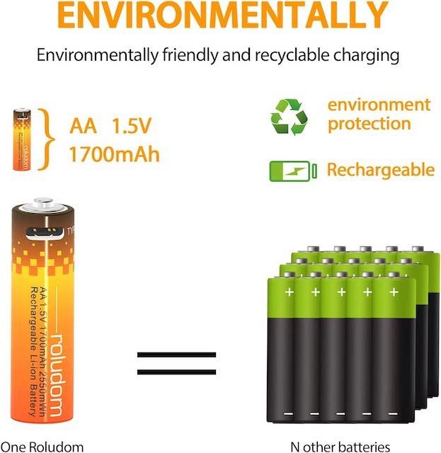 1.5v Lithium Battery Cell 2550mwh Long Lasting Usb Rechargeable Double A Li-ion Batteries