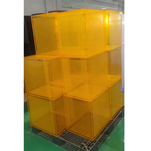 Factory Direct Supply Customized Fluorescent Yellow Acrylic Displaying Cube Boxes, Transparent Yellow Acrylic Box Stand