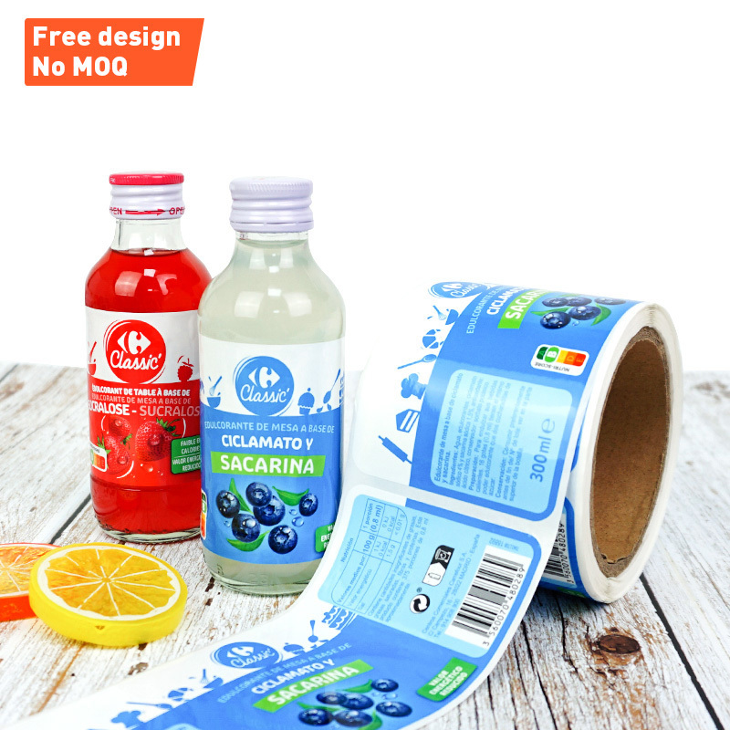 Factory Waterproof  Printing Adhesive Juice Bottle Beverage Custom Vinyl Clear Transparent Labels